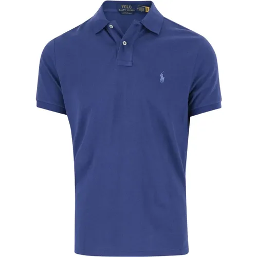 Blaues Baumwoll-Poloshirt Klassisches Logo , Herren, Größe: M - Polo Ralph Lauren - Modalova