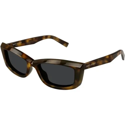 Klassische Havana Sonnenbrille Schwarze Gläser , Damen, Größe: 54 MM - Saint Laurent - Modalova