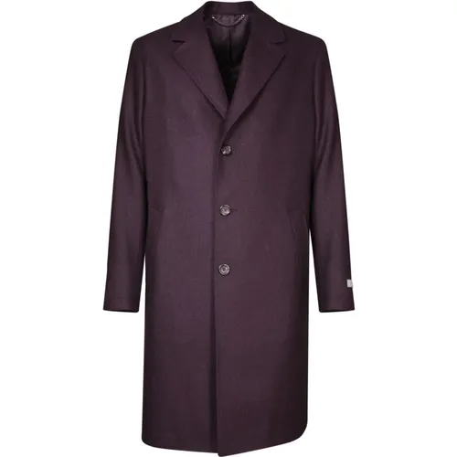 Single-Breasted Coats, male, , Size: L Elegant Bordeaux Wool Three-Button Coat - Canali - Modalova