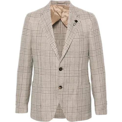 Blazers, male, , Size: M Check Pattern Jacket with Brooch Detail - Lardini - Modalova