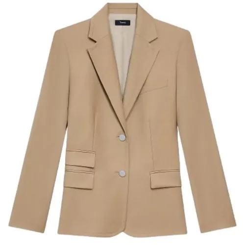 Blazers, female, , Size: XS Camel Flannel Blazer with Peak Lapels - Theory - Modalova