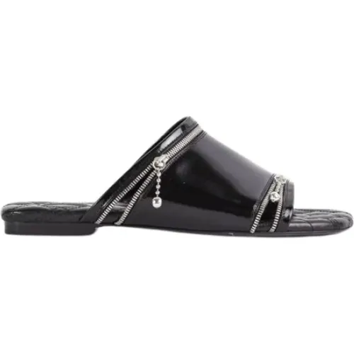 Sliders, male, , Size: 4 US Leather Peep Sandal - Burberry - Modalova