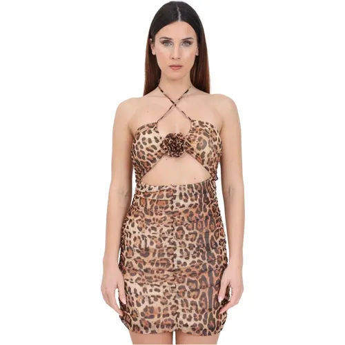 Leopardenmuster Cut-Out Kleid , Damen, Größe: L - 4Giveness - Modalova
