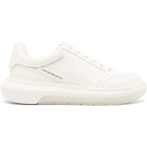 Weiße Leder-Sneakers mit niedrigem Schaft - Emporio Armani - Modalova