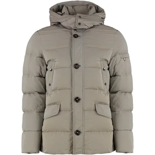 Down Jackets, male, , Size: L Long Hooded Down Jacket with Pockets - Moorer - Modalova
