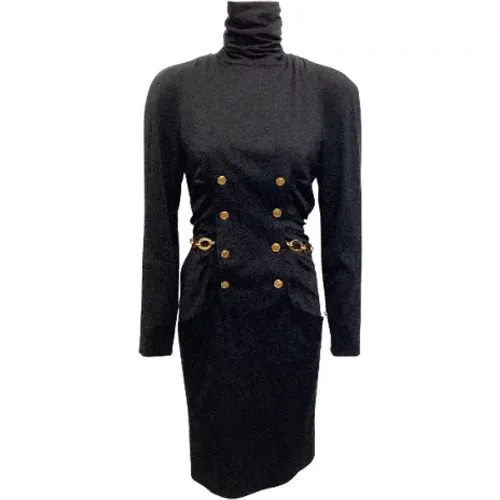 Pre-owned Dresses, female, , Size: 2XS Vintage Wool Dress with Gold Buttons and Chain Belt - Chanel Vintage - Modalova