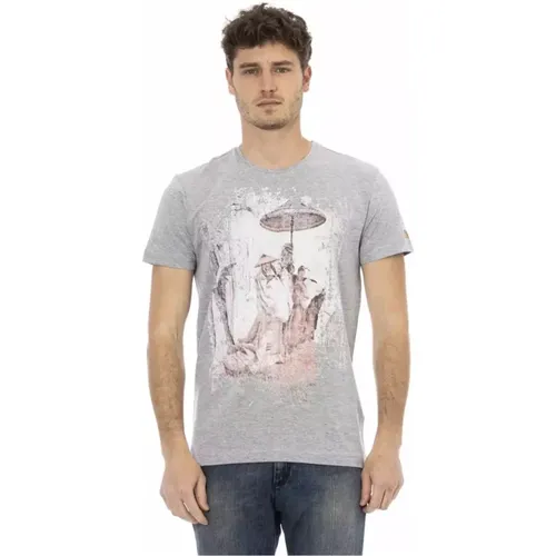 Künstlerisches Graues Baumwollmischung T-Shirt , Herren, Größe: L - Trussardi - Modalova