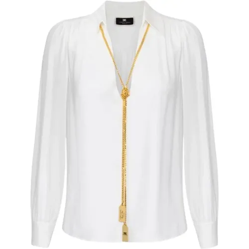 Blouses, female, , Size: S Elegant Ivory Shirt with Necklace Charm - Elisabetta Franchi - Modalova