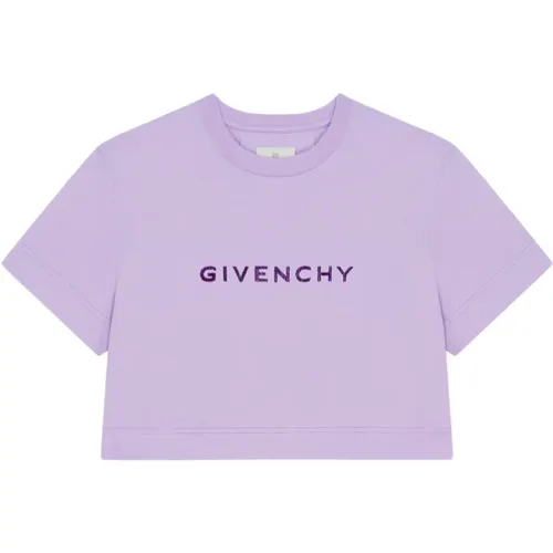 Lilac Cotton T-shirt with Emblem , female, Sizes: S, XS - Givenchy - Modalova