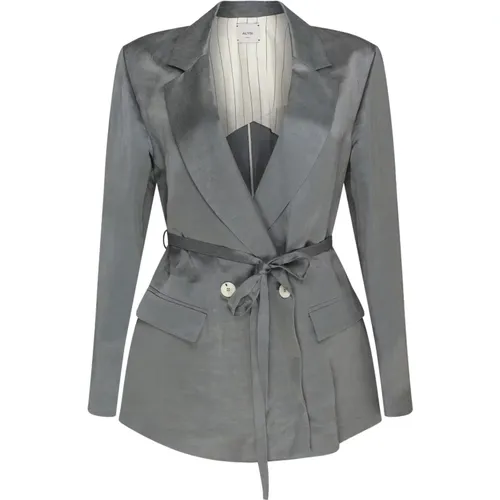 Blazers, female, , Size: M Antracite Blazer with Removable Belt - Alysi - Modalova