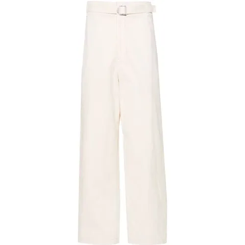 Wide Trousers, male, , Size: M Ecru Twill Weave Belted Pants - Lemaire - Modalova