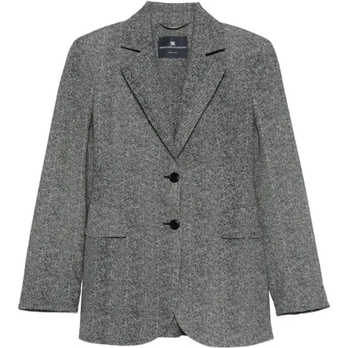 Blazers, female, , Size: M Grey Herringbone Blazer with Two Buttons - Ermanno Scervino - Modalova