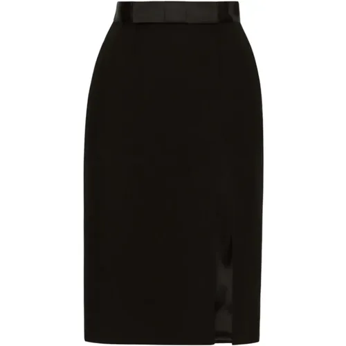 Bow-detail virgin wool-blend skirt , female, Sizes: S - Dolce & Gabbana - Modalova