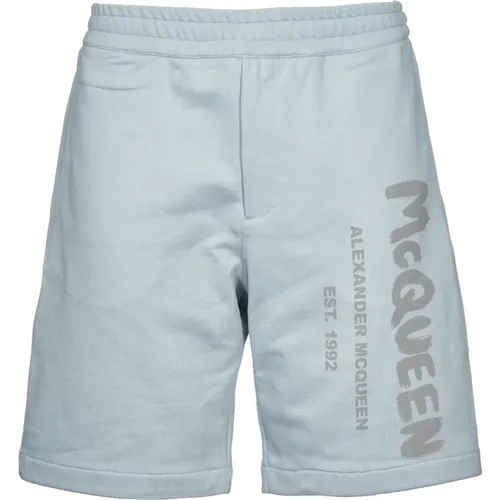Lässige Shorts,Graue Jersey Fleece Shorts mit Logo-Print - alexander mcqueen - Modalova