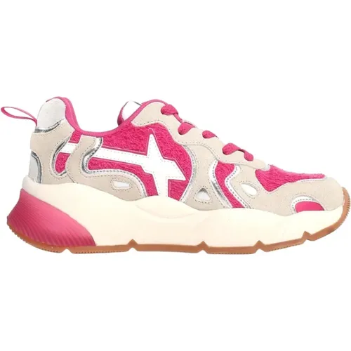 Beige-Fuchsia Wildleder Sneakers , Damen, Größe: 38 EU - W6YZ - Modalova