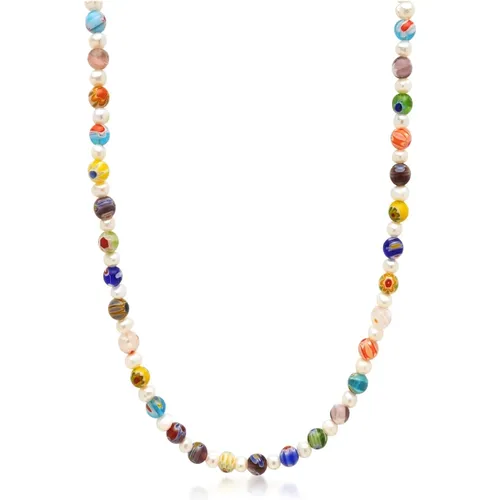 Men& Pearl Necklace with Hand-Painted Gl Beads , male, Sizes: ONE SIZE - Nialaya - Modalova