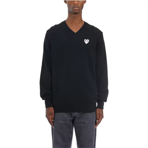 V-neck Knitwear, male, , Size: 2XL Wool V-Neck Sweater - Comme des Garçons Play - Modalova