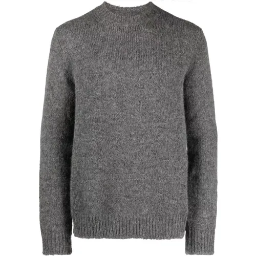 Round-neck Knitwear, male, , Size: L Casual Grey Alpaca Wool Sweater - Jil Sander - Modalova