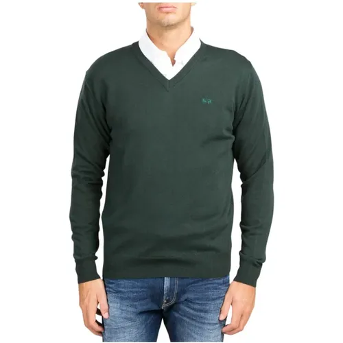 V-Ausschnitt Herren Pullover mit gesticktem Logo - LA MARTINA - Modalova