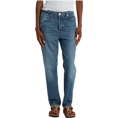 Blaue Denim Straight Leg Hose , Damen, Größe: W31 - Frame - Modalova