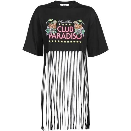 T-Shirts, female, , Size: M Cotton Fringed Crop Top - Msgm - Modalova