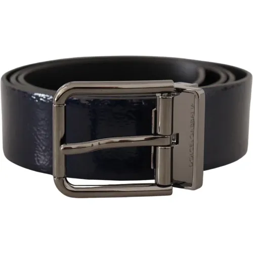 Belts, male, , Size: 90 CM Patent Leather Vernice Silver Logo Buckle Belt - Dolce & Gabbana - Modalova