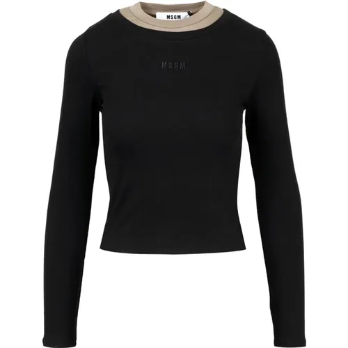 Zweifarbiger Baumwoll-Jersey T-Shirt , Damen, Größe: L - MSGM - Modalova