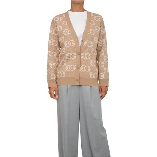 Cardigans, female, , Size: M Camel Cardigan Viscose Polyester Blend - pinko - Modalova