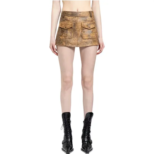 Brown Leather Mini Skirt , female, Sizes: S - Knwls - Modalova