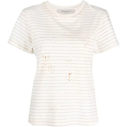 Striped Cotton T-Shirt with Graphic Print , female, Sizes: XS - Golden Goose - Modalova