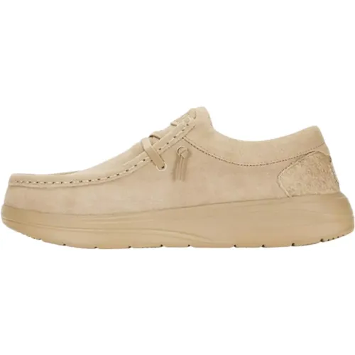 Laced Shoes, male, , Size: 8 US Elastic Suede Moccasins with Memory Foam - Hey Dude - Modalova