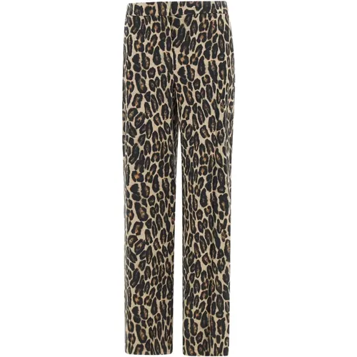 Straight Trousers, female, , Size: 2XS Leopard Print Wool Trousers - Theory - Modalova