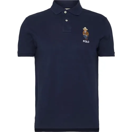 Polo Shirts, male, , Size: L Embroidered Cowboy Bear Navy Polo Shirt - Polo Ralph Lauren - Modalova