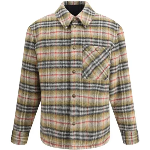 Light Jackets, male, , Size: M Check Wool Jacket with Snap Closure - Burberry - Modalova