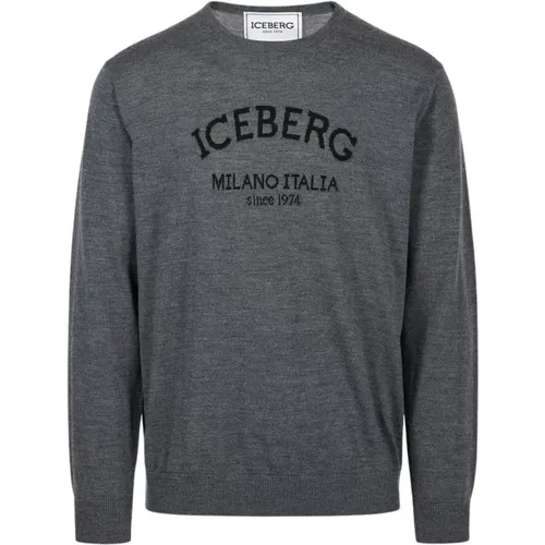 Logo Rundhalspullover Grau Regular Fit , Herren, Größe: 3XL - Iceberg - Modalova