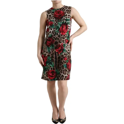 Bunte Leopard Blumen Wolle A-Linie Kleid - Dolce & Gabbana - Modalova