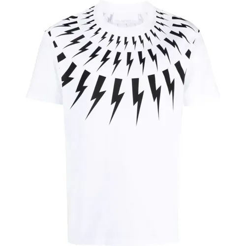 Weißes T-Shirt mit Thunderbolt-Druck , Herren, Größe: L - Neil Barrett - Modalova