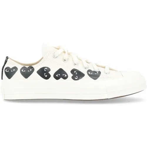 Sneakers, male, , Size: 7 US Beige Canvas Sneaker with Black Hearts - Comme des Garçons Play - Modalova