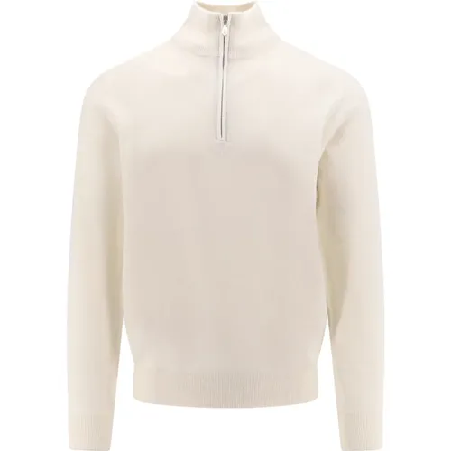 White Knitwear Zip Closure Cashmere Sweater , male, Sizes: L, S - BRUNELLO CUCINELLI - Modalova
