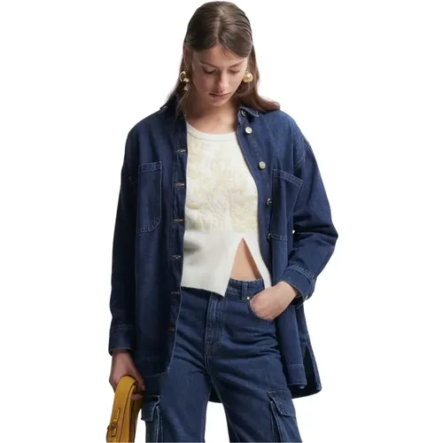 Denim-Effekt Hemd mit glänzenden Knöpfen , Damen, Größe: S - Kocca - Modalova