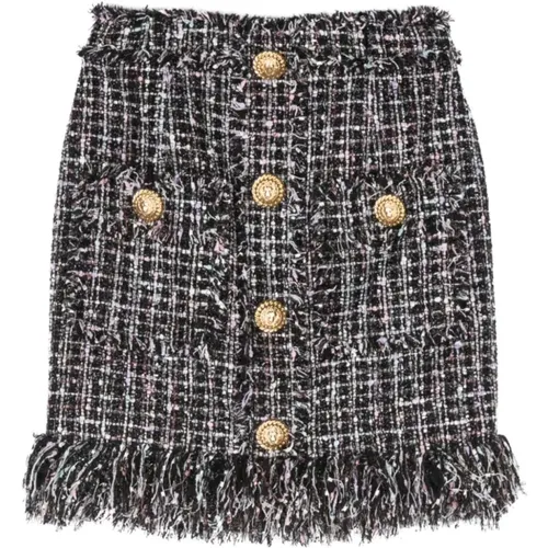 Fringed Tweed Short Skirt , female, Sizes: S, XS - Balmain - Modalova