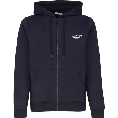 Black Cotton Hooded Sweatshirt Kangaroo Pockets , male, Sizes: L, XL - Valentino Garavani - Modalova