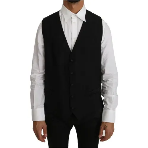 Suit Vests, male, , Size: L Upgrade Your Formal Look with this Wool Silk Vest - Dolce & Gabbana - Modalova