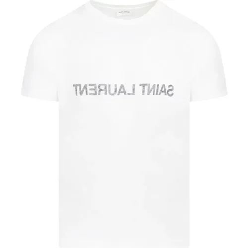 Weiße Reverse Logo T-Shirt , Herren, Größe: S - Saint Laurent - Modalova
