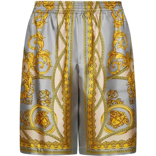 Casual Shorts, male, , Size: L Luxury Grey Silk Shorts Aw24 - Versace - Modalova