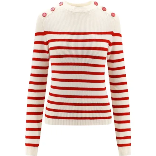 Round-neck Knitwear with Lateral Button Detail , female, Sizes: S, L - Semicouture - Modalova