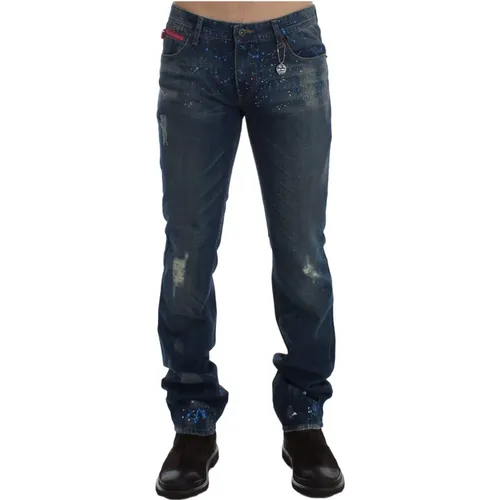 Straight Jeans, male, , Size: W34 Wash Painted Slim Fit Jeans - Costume National - Modalova