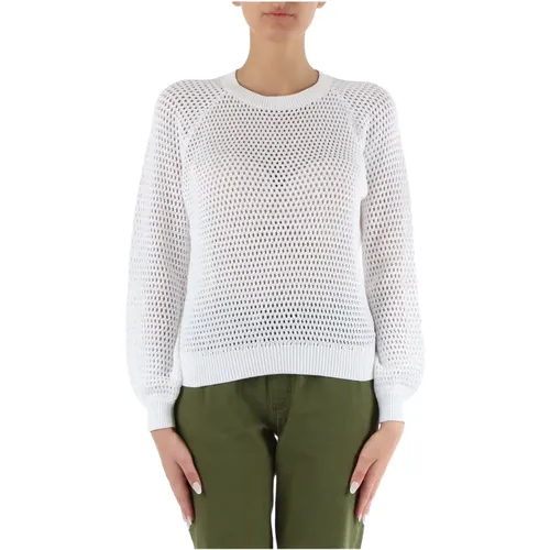 Cotton perforated crew neck sweater , female, Sizes: M, L - Sun68 - Modalova