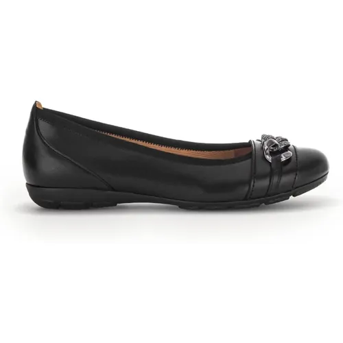 Schwarze Leder-Ballerinas , Damen, Größe: 38 1/2 EU - Gabor - Modalova