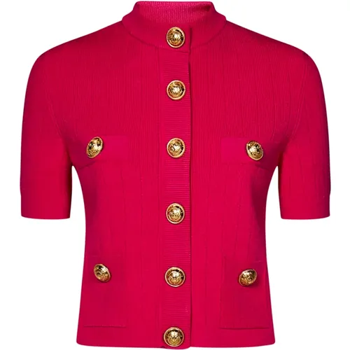 Ribbed Knit Cardigan with Golden Buttons , female, Sizes: S, 2XS, XS - Balmain - Modalova